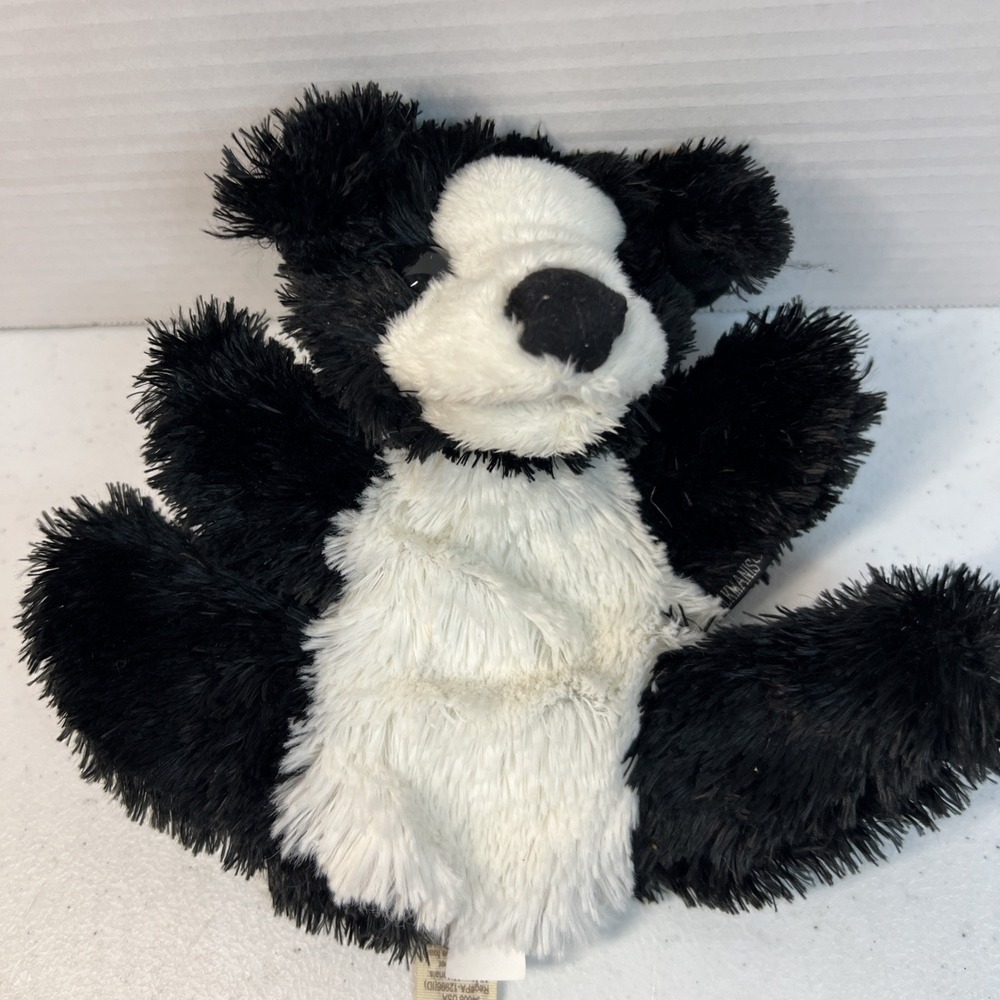 Folkmanis Dog Hand Puppet Puppy Black White Stuffed Animal Black And White 7"
